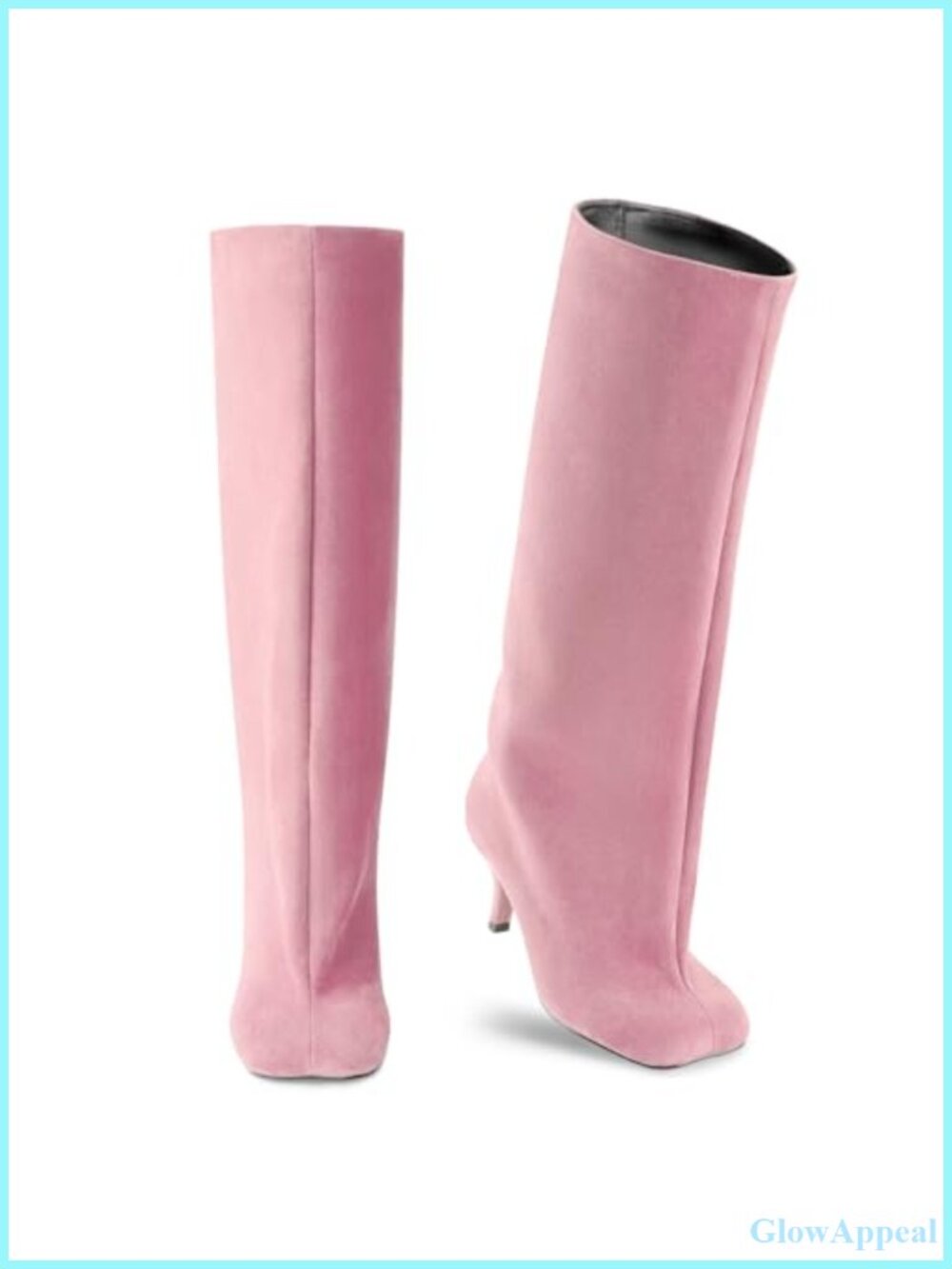 Wide Calf Suede Knee High Boots Square Toe Stiletto Low Heel Pull On Tall